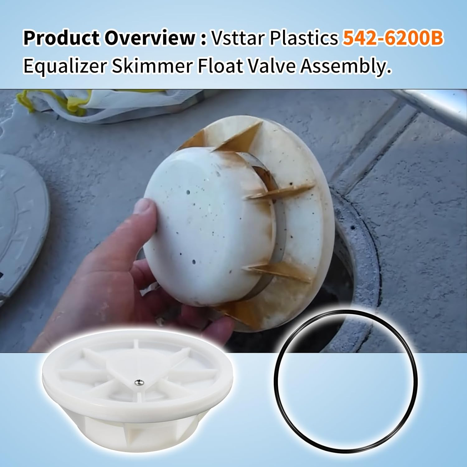 542-6200B Plastic Equalizer Skimmer Float Valve Assembly with O-Ring, Perfectly