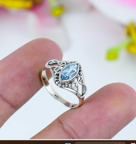 Blue Topaz Ring Solid 925 Silver Ring Handmade Statement Ring All Size SR128