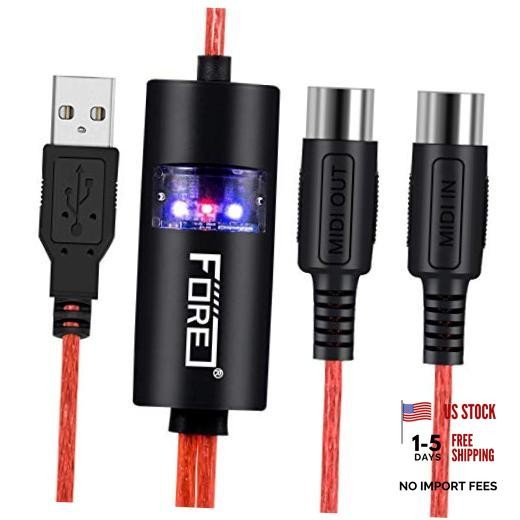 MIDI to USB Interface MIDI Cable Adapter with Input&Output Connecting with Red