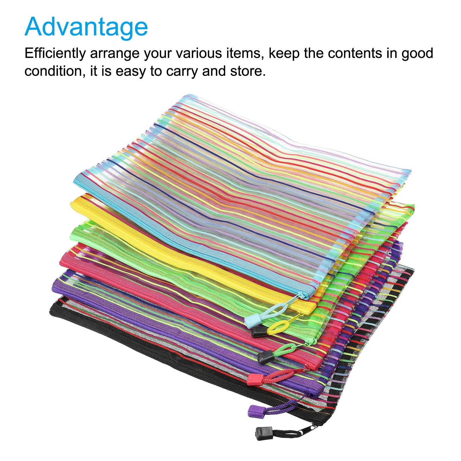 6Pcs A4 Multicolor Mesh Zipper Bags STORAGE Document File Bag