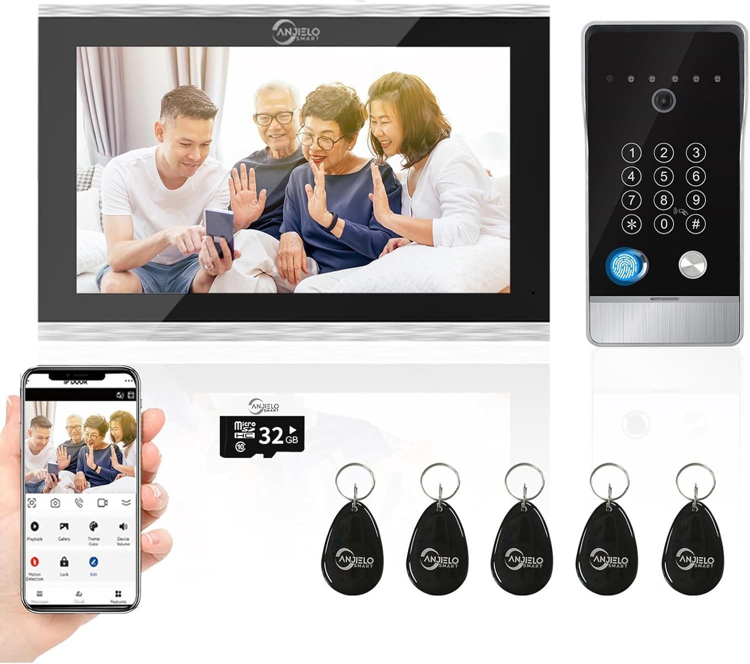 WiFi 10 Inch Touch Screen Monitor with Wired 1080P doorbell, 5 in 1 Unlock,