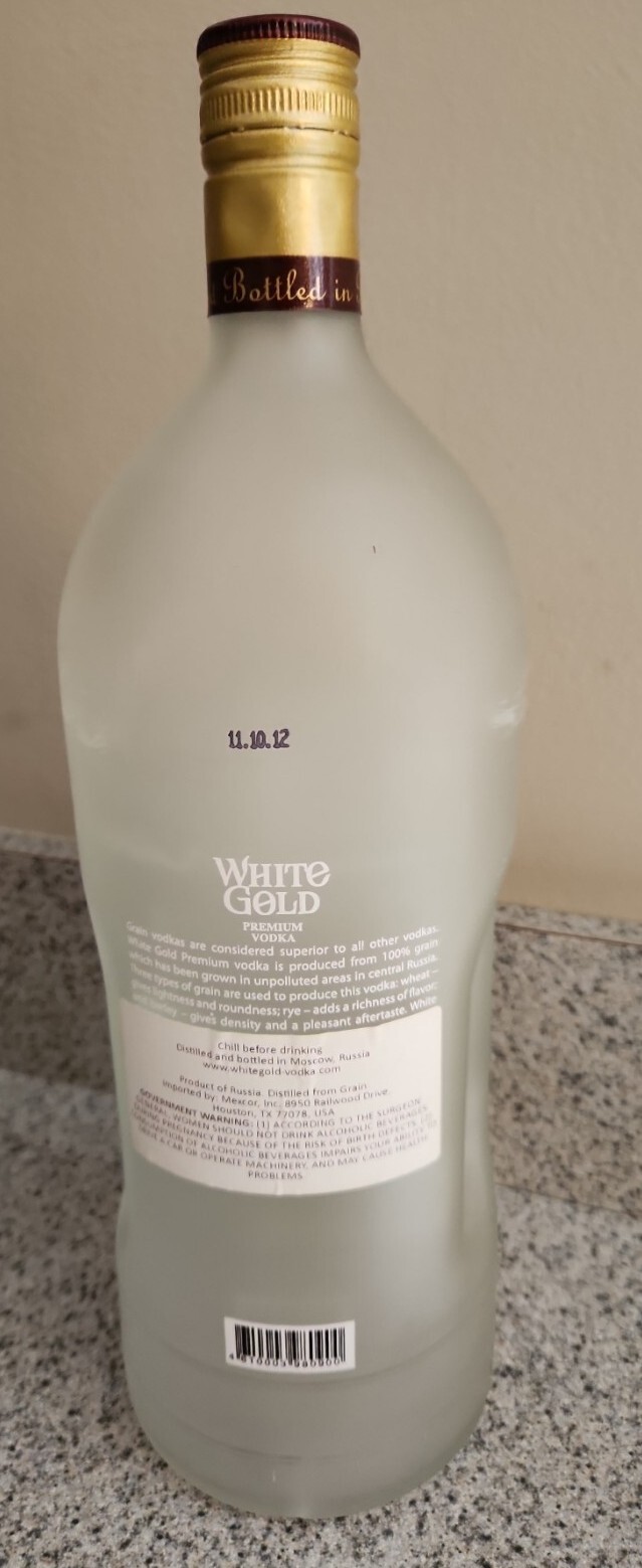 2012 White Gold Premium Vodka Ginseng Empty Bottle ~ 1.75 L