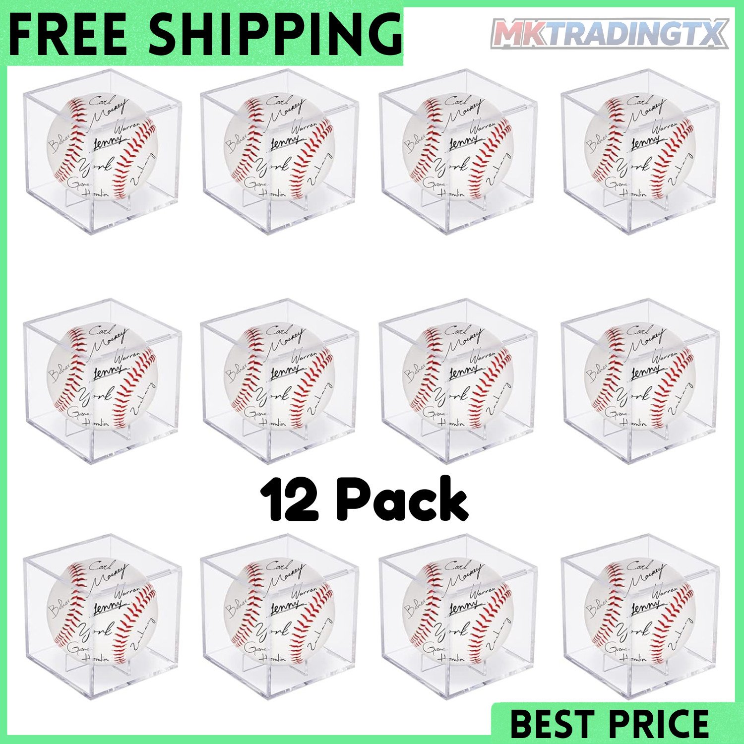 12Pack Baseball Display Case Acrylic Cube - UV Protected Acrylic Baseball Holder