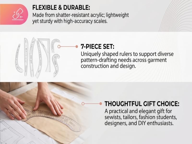 7-Piece Professional Sewing Ruler Set for Pattern Making