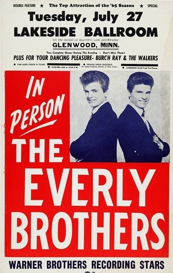 1965 THE EVERLY BROTHERS IN PERSON CONCERT POSTER LAKESIDE BALLROOM MN - 11"x17"