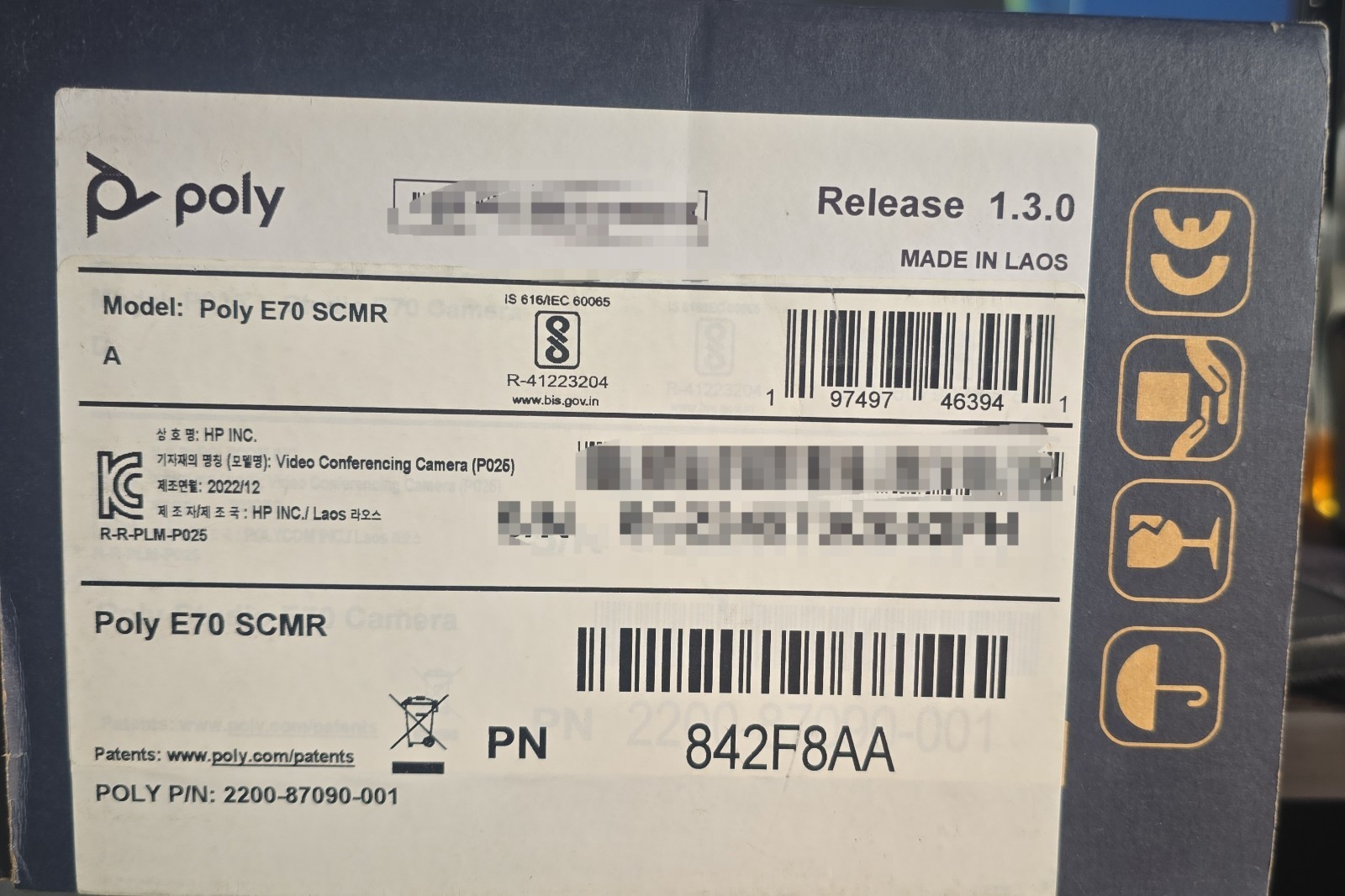 HP Poly Studio E70 SCMR Smart Video Conferencing Camera Model 842F8AA NEW