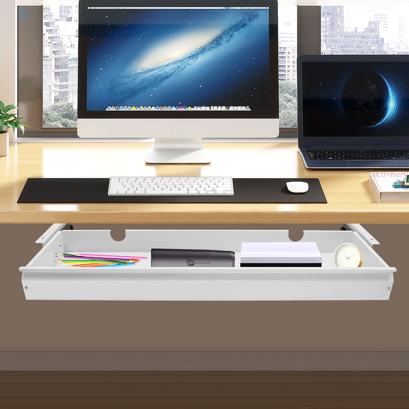 33" White Space Saver Sliding Under Desk Storage Drawer Pull-out Drawer White