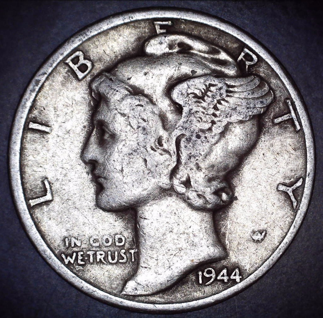 Vintage 1944-P WWII Mercury Dime 90% Silver Circulated Coin 5