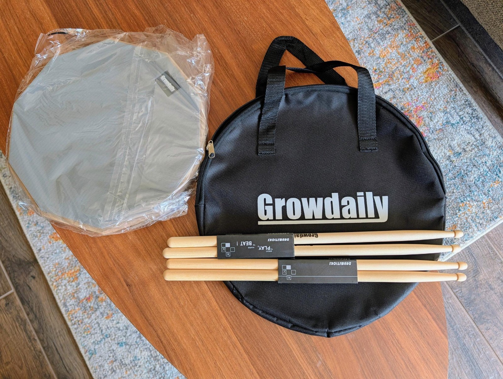 12 IN DRUM PAD FOR PRACTICE & 4 DRUMSTICKS - GROWDAILY