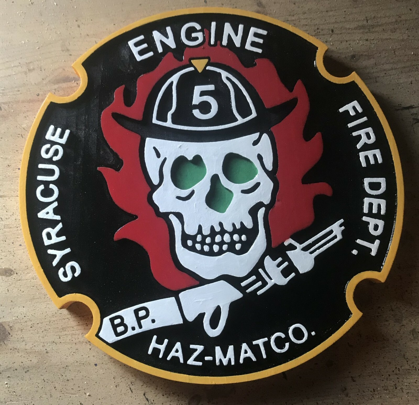 Fire Department Syracuse Engine 5 3D routed wood plaque patch sign Custom