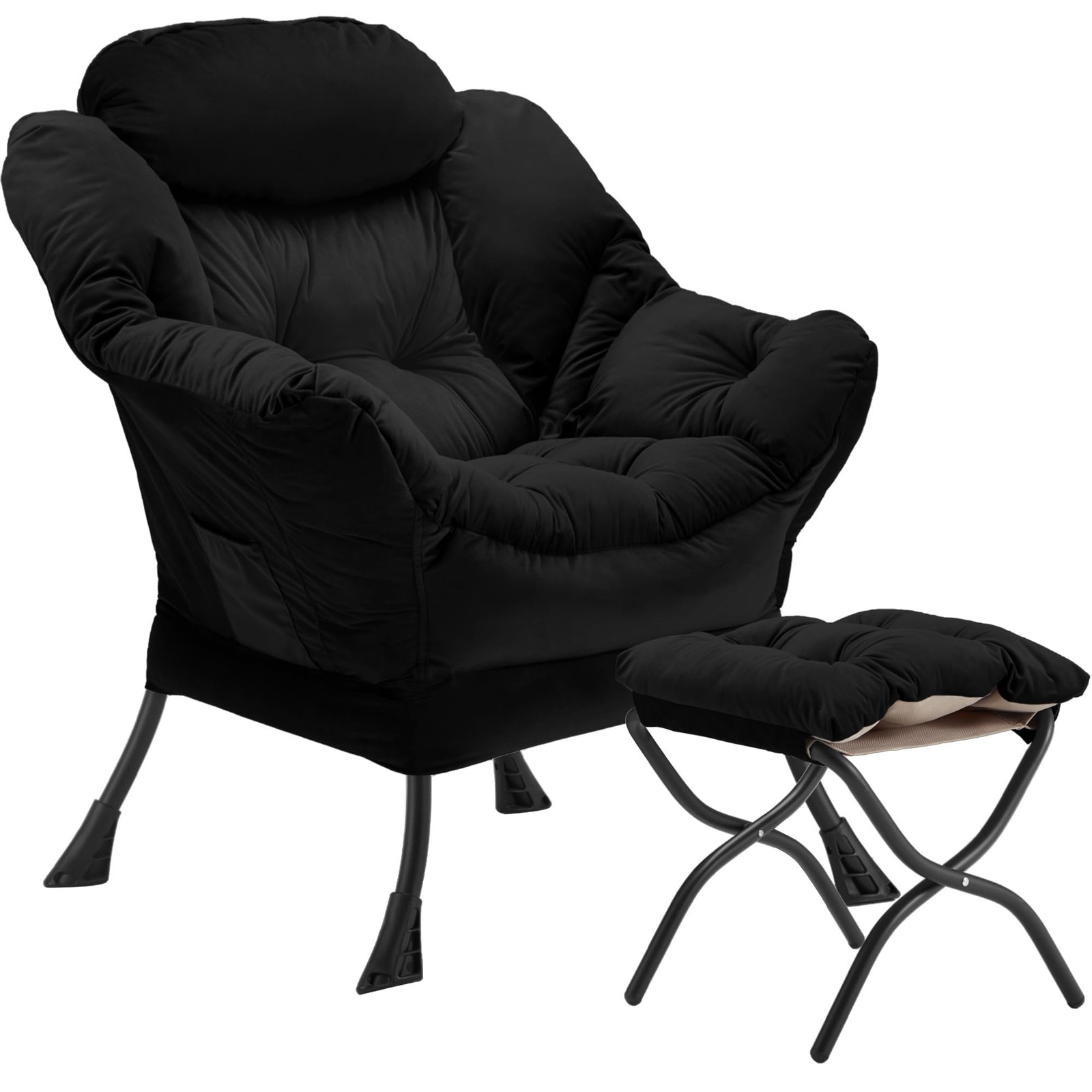 Youtanic Lazy Chair with Folding Ottoman, 26.8"D x 31.5"W x 37.4"H, Black-f
