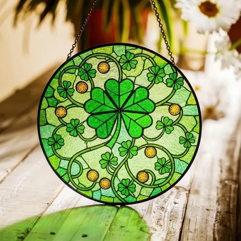 Shamrock Clover Stained Glass Suncatcher Irish Luck Window Decor Gift