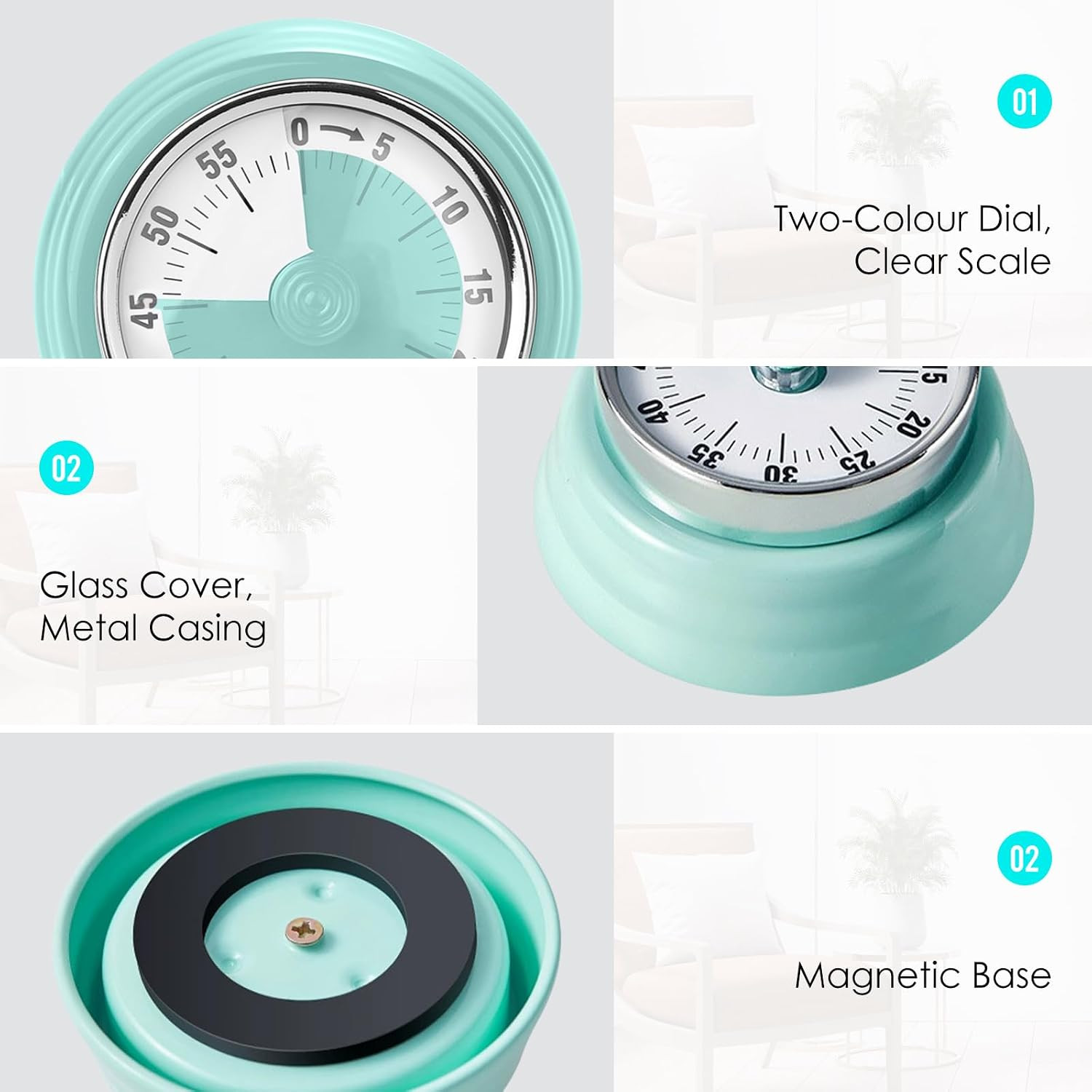 Visual Timer, Teeloray 60-Minute Countdown Timer, Kitchen Timer with Magnetic Ba