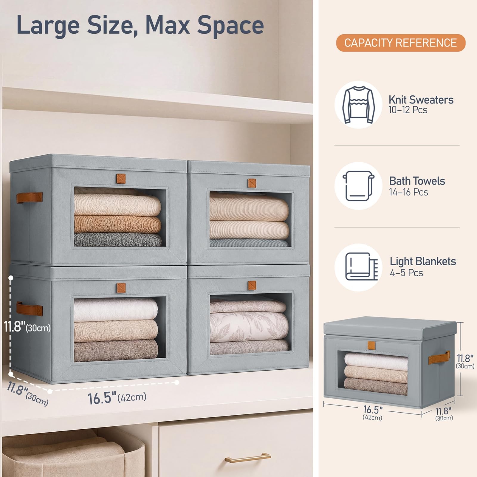 Storage Bins with Lids - 5 Pack Front Opening Stackable Fabric Storage Boxes ...