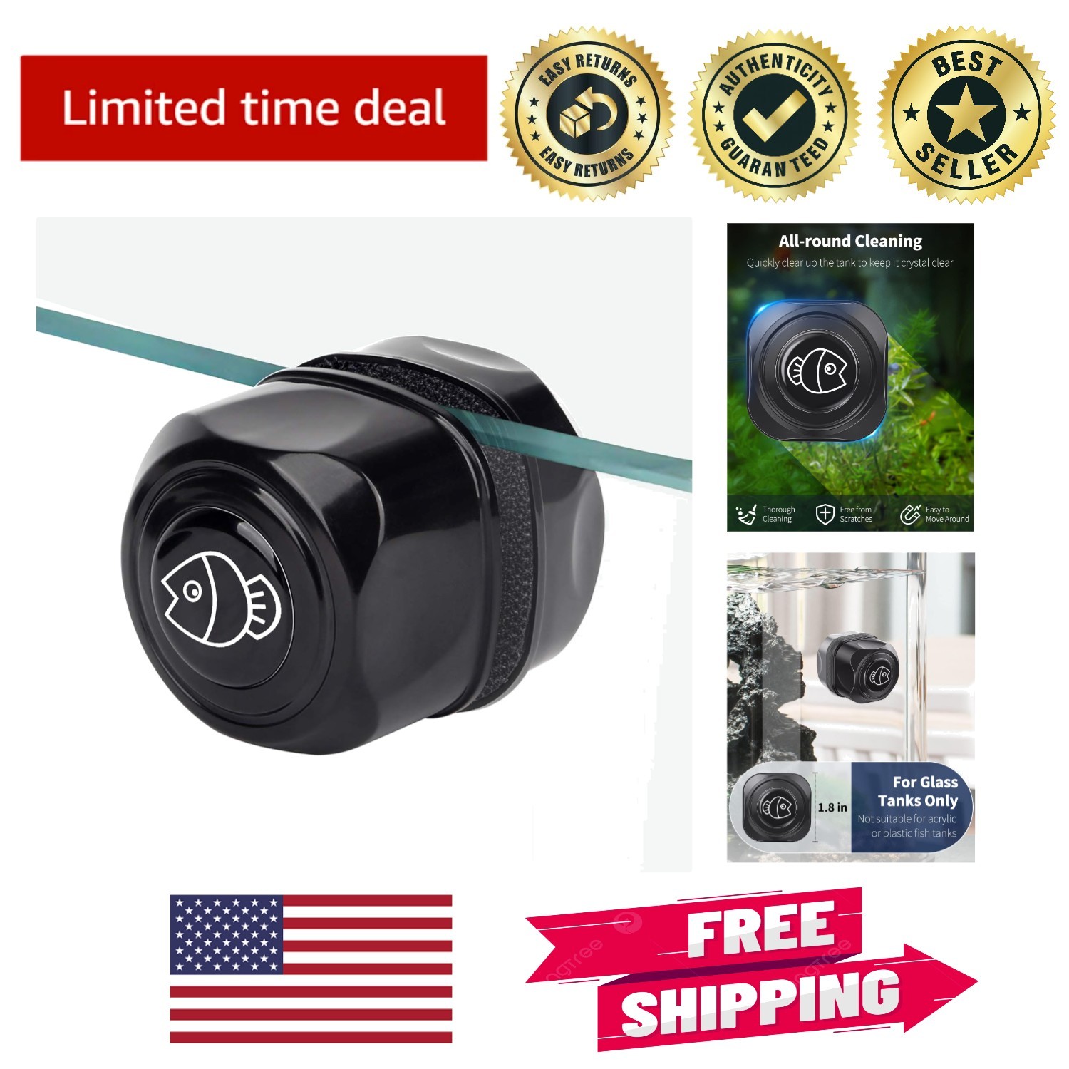 Aquarium Magnetic Cleaner with Comfort Grip - Perfect for Fresh & Marine Tanks