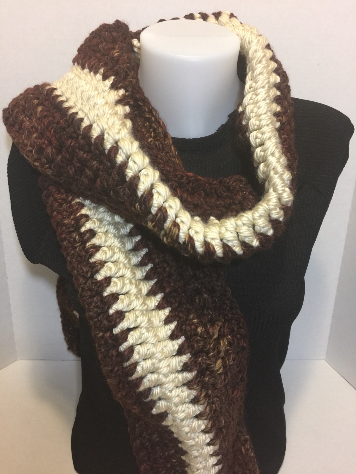 Crochet Infinity Scarf - Soft & Warm (Brown & Beige)