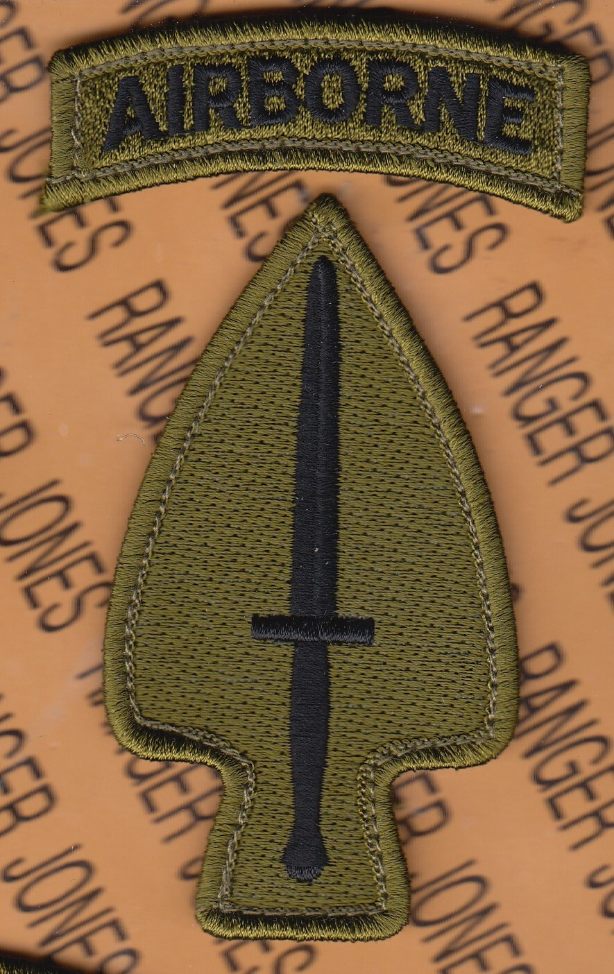 US Army Special Oprations Cmd Airborne USASOC ODD w/HOOK ~4.25" patch tab set C
