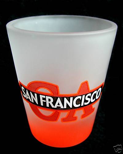NEW Shot Glass SAN FRANCISCO, CA Frosted Shooter with Red Base FREE SHIP USA