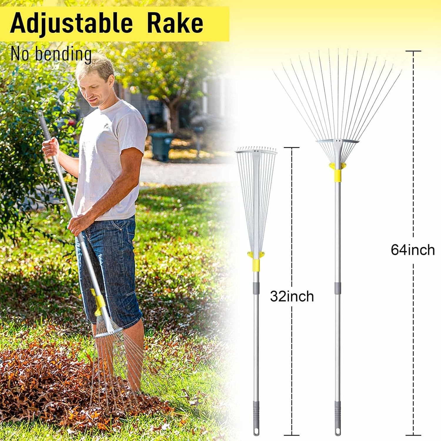 Adjustable Leaf Rake for Garden and Yard