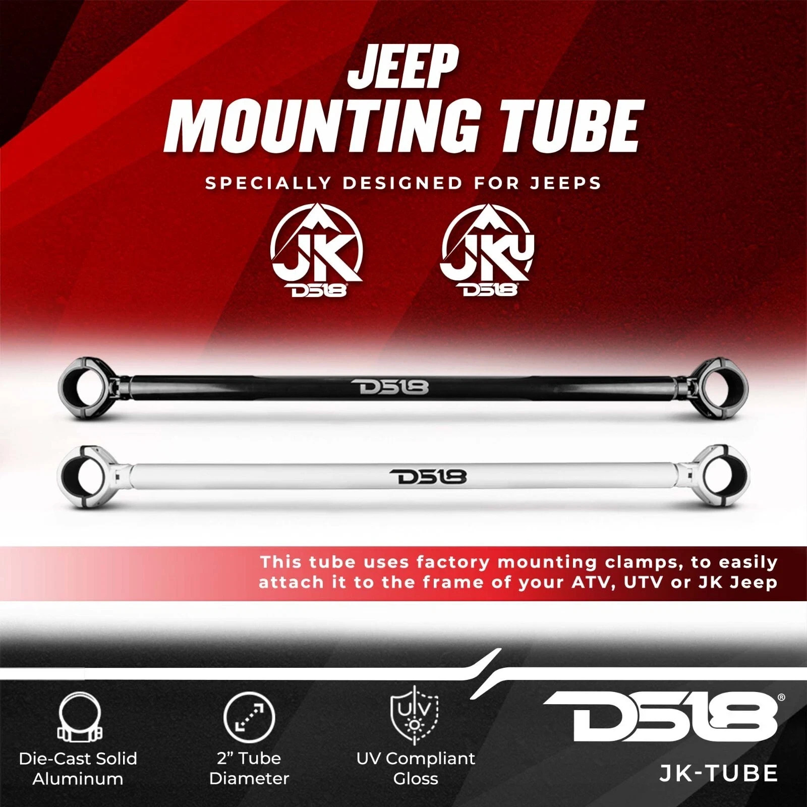 DS18 JEEP Wrangler Roll Bar 48.3"-50.3" Mounting Tube Tower Speakers JK-TUBE/BK