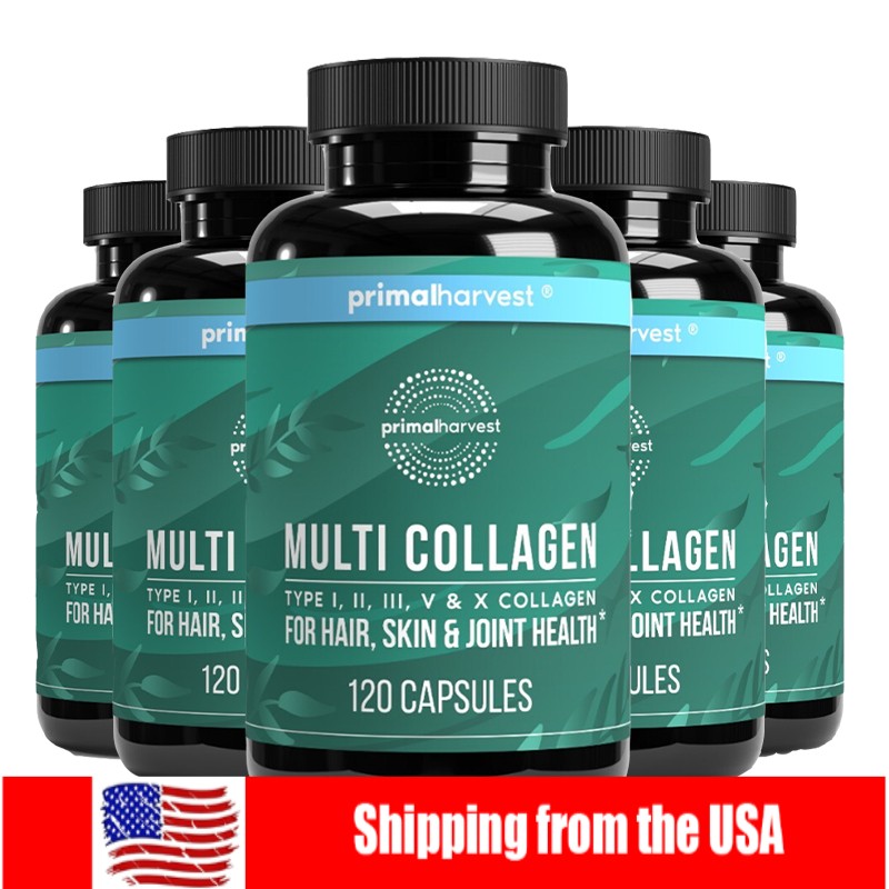 Multi Collagen Pills for Women and Men (Type I,II,III,V,X) 120caps Free Shipping