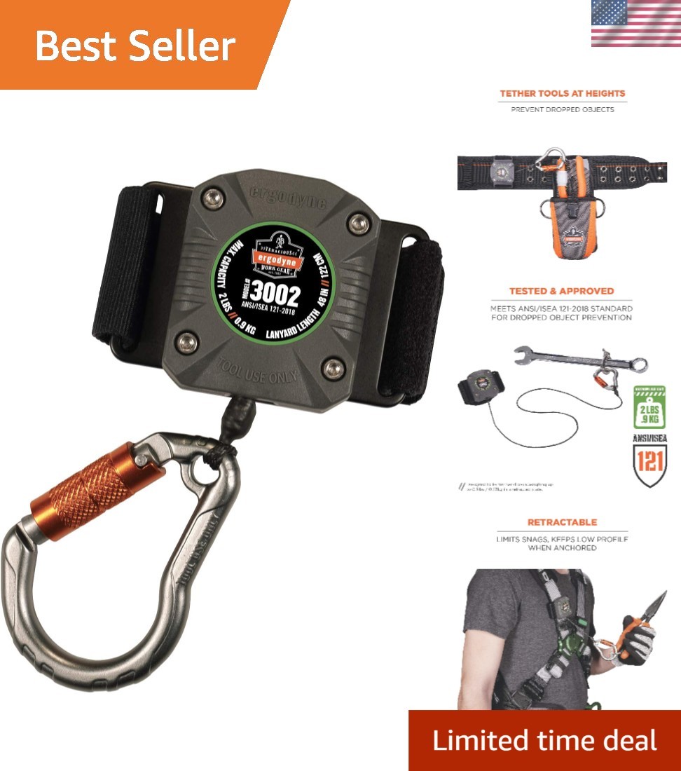 ANSI Certified Squids 3002 Tool Lanyard with Retractable Cord and Carabiner