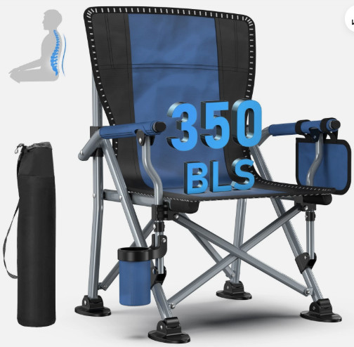 Blue Portable Camping Chair Heavy Duty Folding Chair w/ Cup Holder Oversized
