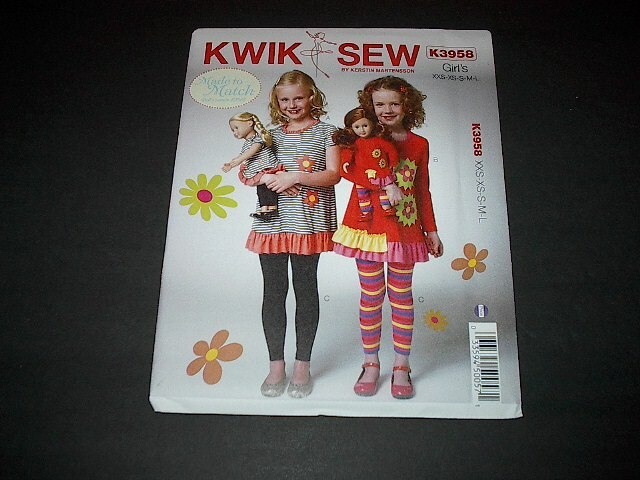 Kwik Sew Pattern 3958 Girls' Pullover A-line Tops and Leggings  XXS ~ L  Uncut