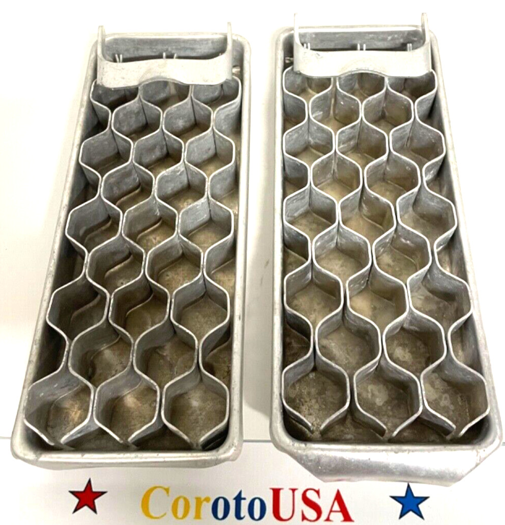 Aluminium Refrigerator Ice CubeTray 24 ices Pieces Set 2 VTG "SEE PICTURES"