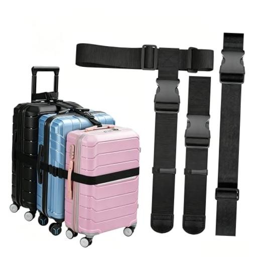 3 Packs Luggage Straps for Suitcases, 2 Luggage Connector Straps & Elastic