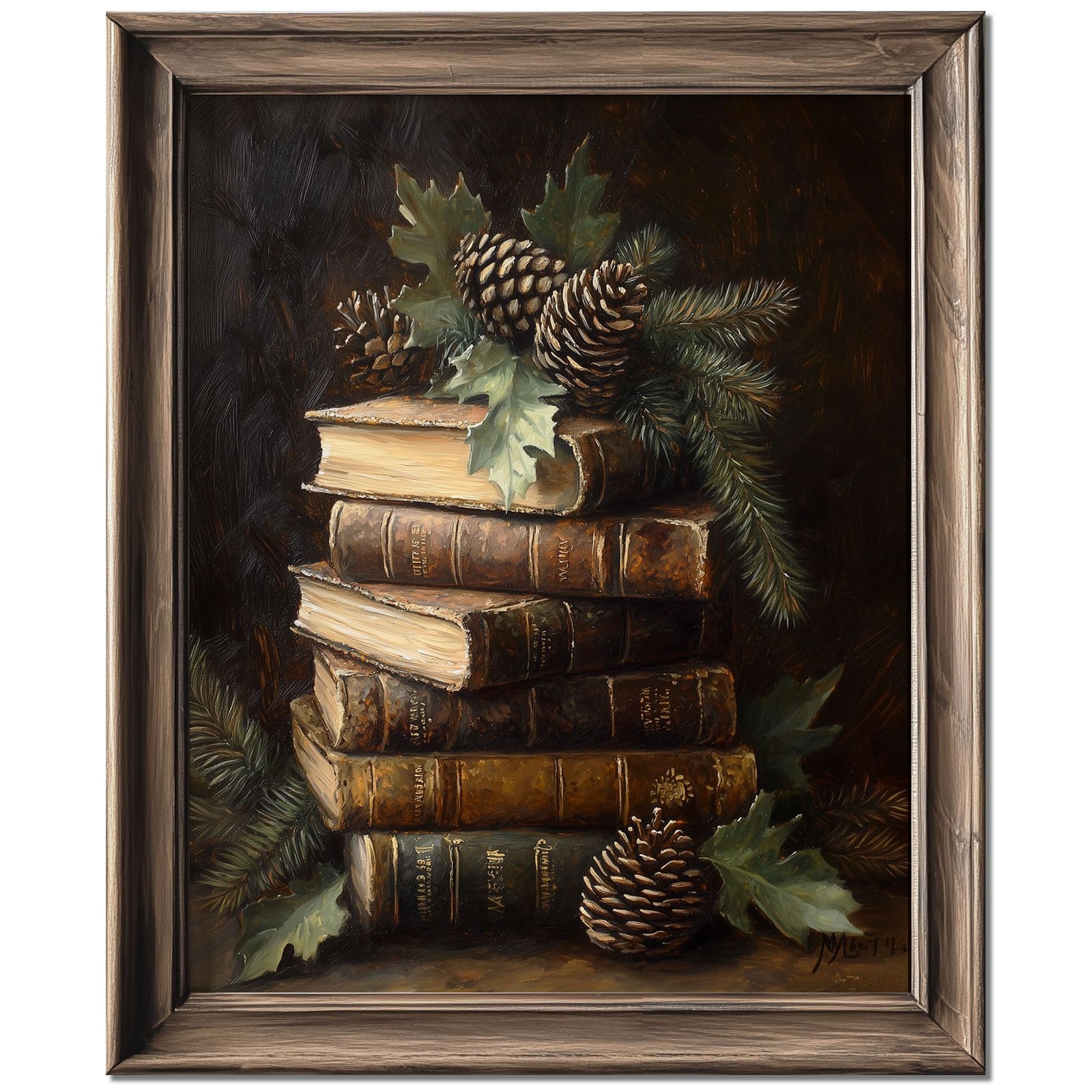 HubbgDesign Vintage Rustic Christmas Wall Art Still Life 10"L x 8"W, Black