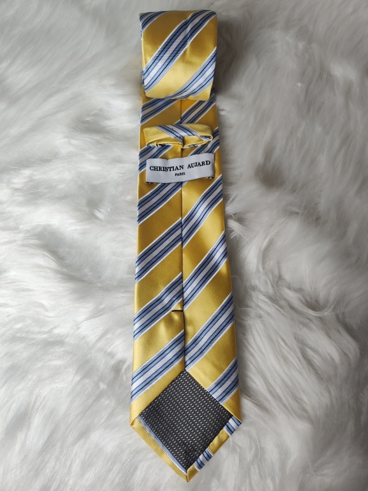 Christian Aujard Paris Sparkle Tie Yellow Blue Stripped 100% Polyester Easter