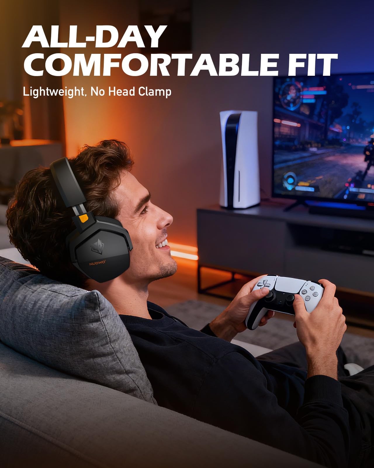 NUBWO Wireless Gaming Headset with Mic for Ps5 Ps4 PC, Zero Larger, Orange