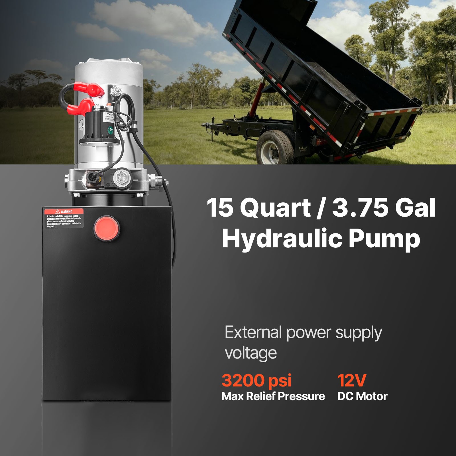 Uimoso 15 Quart Hydraulic Pump Single Acting DC 12V Dump Trailer Power Unit Pack
