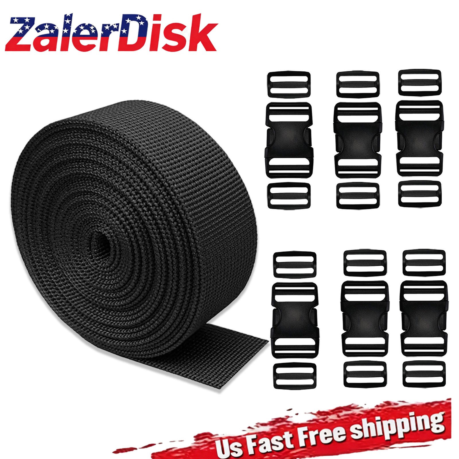 2 Inch/5cm 11 Yards Nylon Webbing Strap w/6 Set Plastic Buckles Side Release