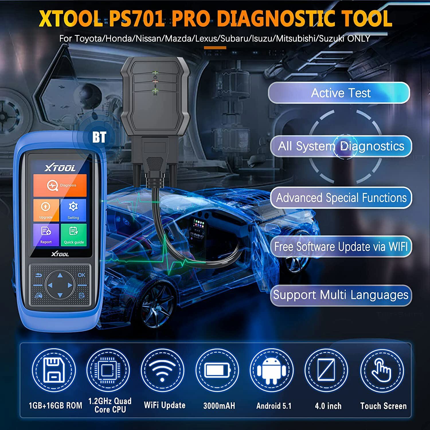 XTOOL PS701 PRO Auto All System Diagnostic Bi-Directional Scan For Japanese Cars