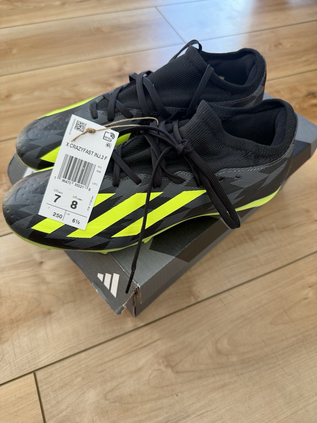 NEW SZ 7 Men's Adidas X Crazyfast INJ.3 FG Soccer Cleats: Black/Yellow NWT