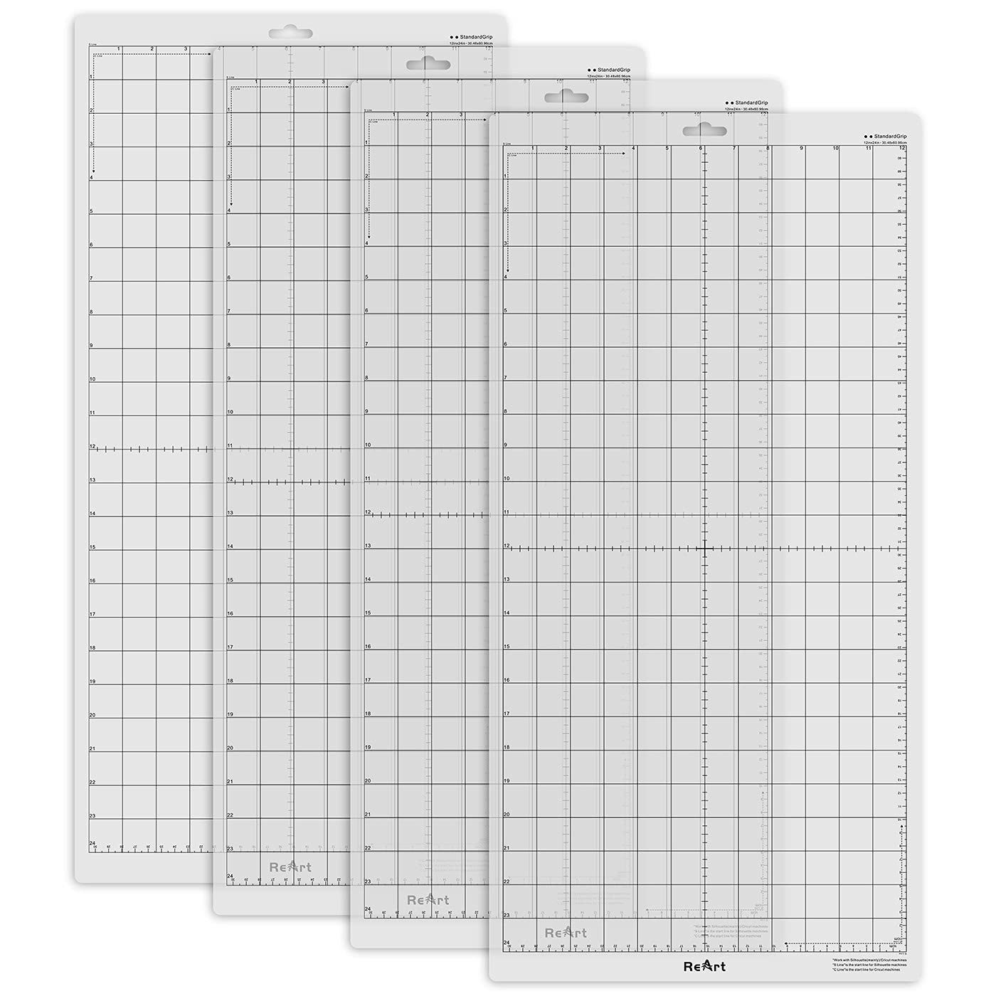 Reart Standard Grip Cutting Mat For Silhouette Cameo 4 Packs 12" X 24"