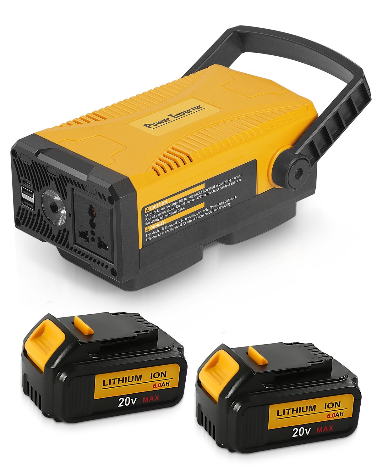 300W Portable Power Supply Inverter Compatible with dewalt 2Pack 20V Battery 6A
