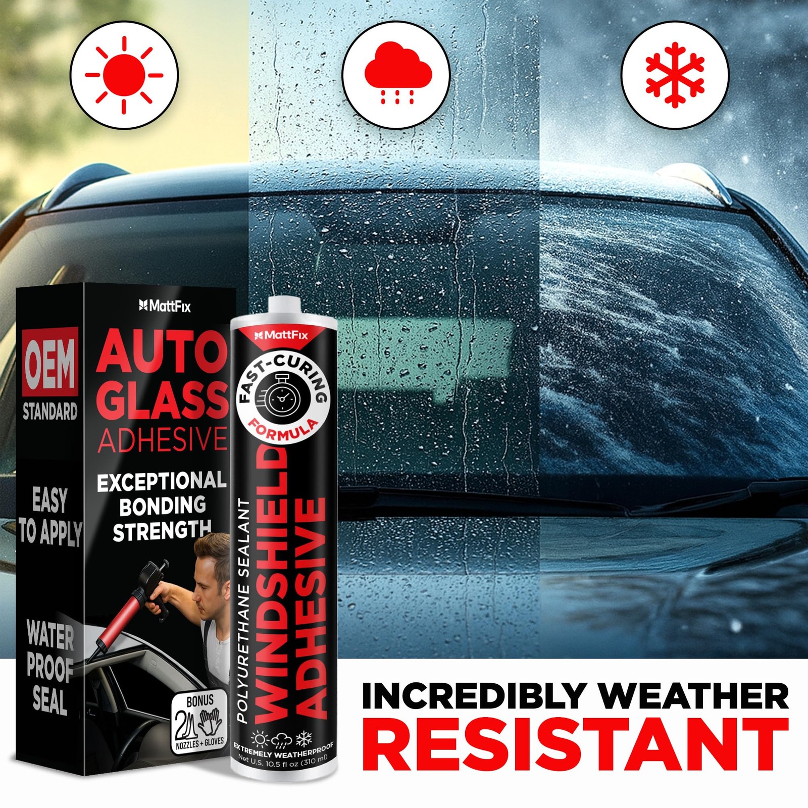 Windshield Adhesive – Easy to Apply – Fast Curing & Weather Resistant – High-