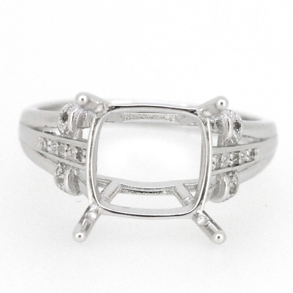 925 Sterling Silver Semi Mount Ring Setting Cushion 10x10mm Zircon Solitaire