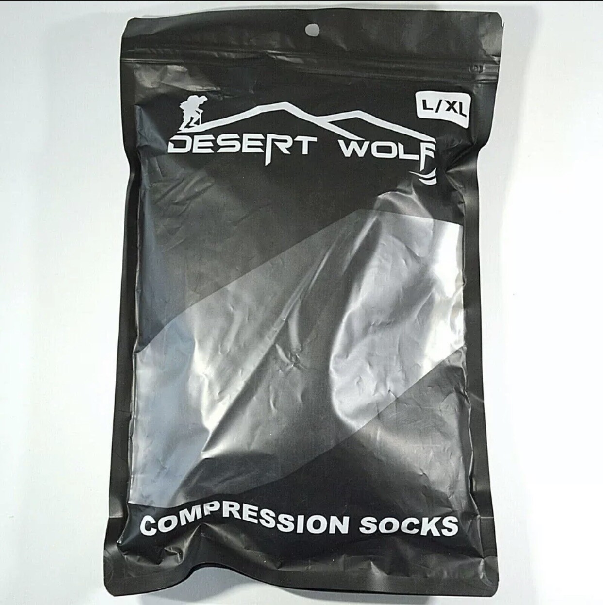 Desert Wolf Unisex Knee-High Black Compression Socks Size L/XL, 2 Pairs