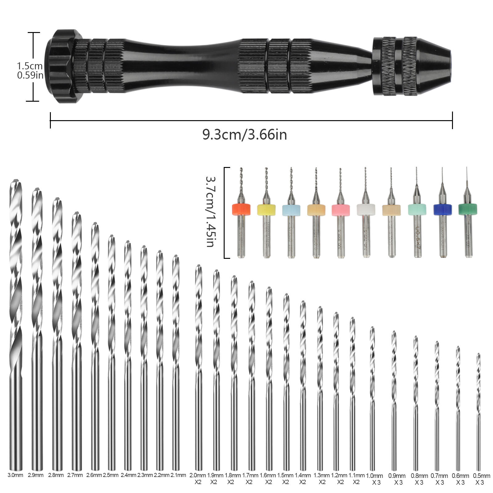 59x Precision Mini Micro Hand Twist Drill Bits Pin Vise Set Rotary Tools DIY Kit