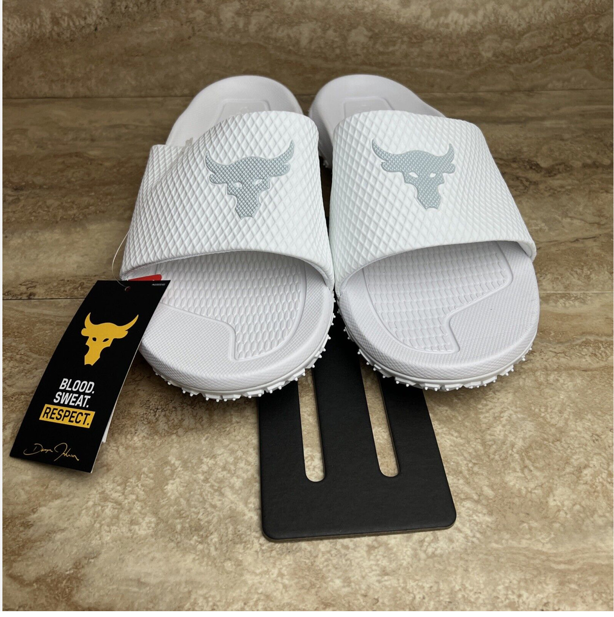 Under Armour Project Rock Slides Sandals White Michelin Wild Gripper Mens 12