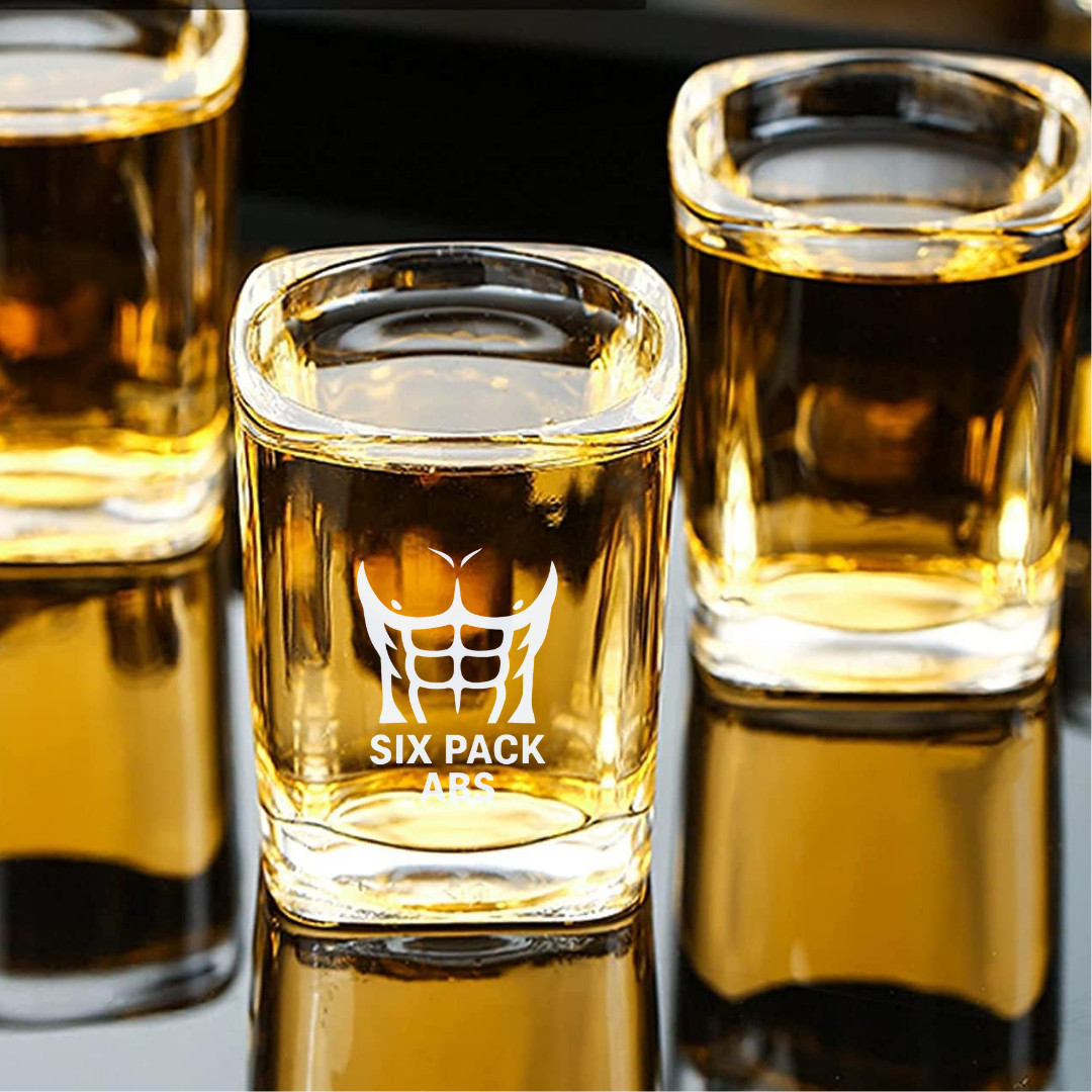 Custom Engraved Six Pack Abs Shot Glass – 2.2 oz Square Glass