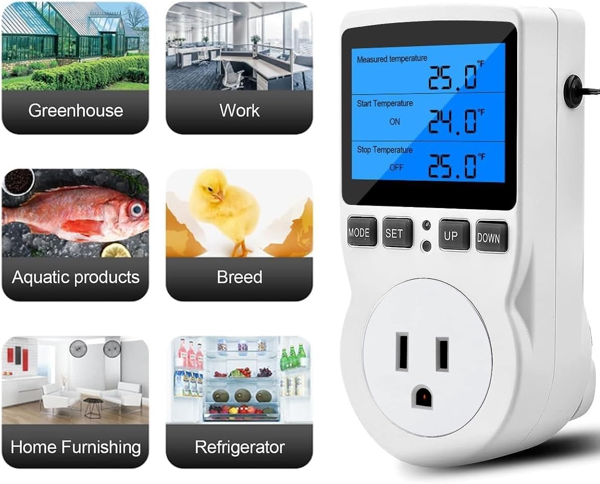Digital Thermostat Controller - Plug-in Temperature Controller for RVs, Repti...