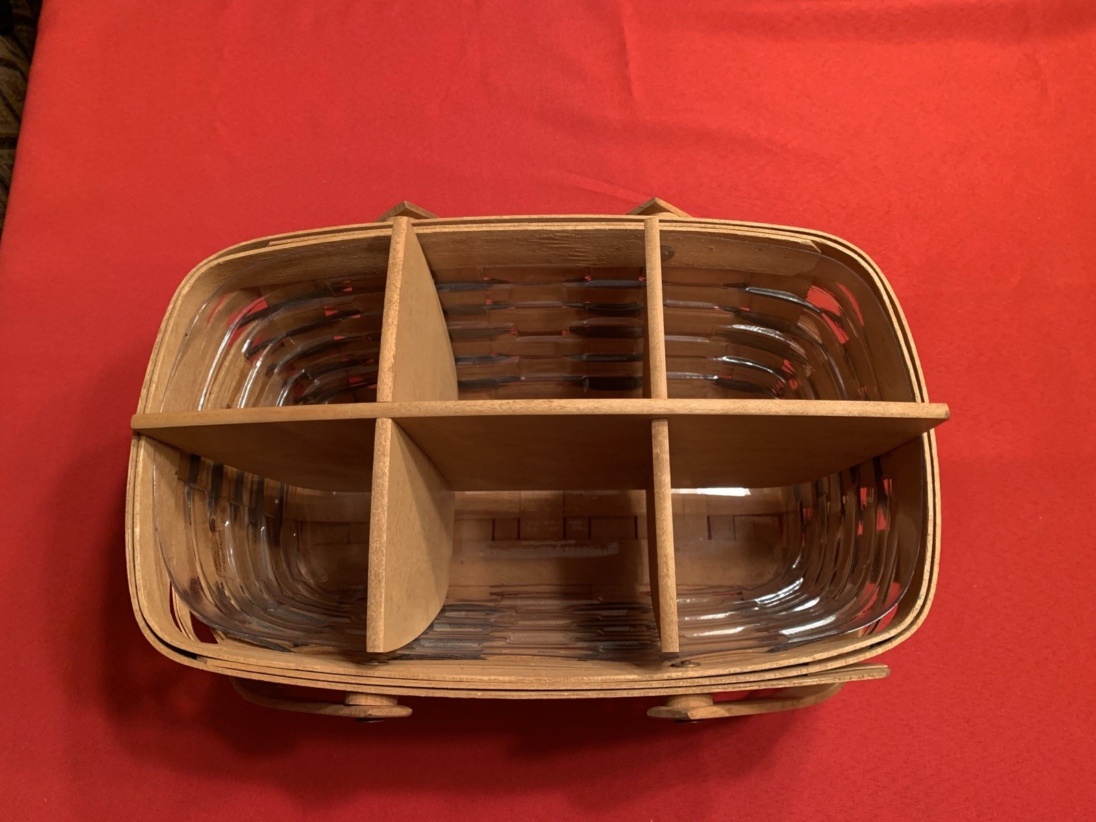 Longaberger Basket With Plastic Liner And Wooden Divider