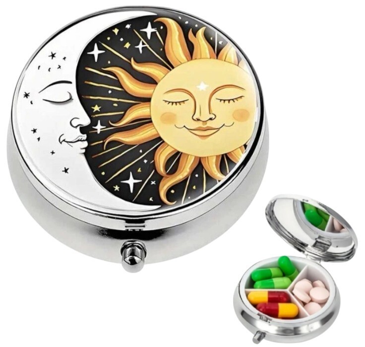 Sun and Moon 3-Compartment Pill Box Portable Travel Size