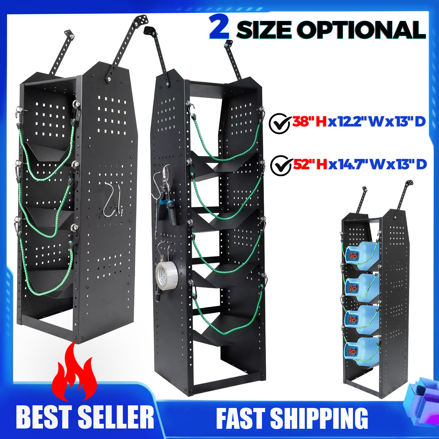 38"/52"H Van Refrigerant Tank Rack Steel Cylinder Rack Holder Cargo Van Shelving