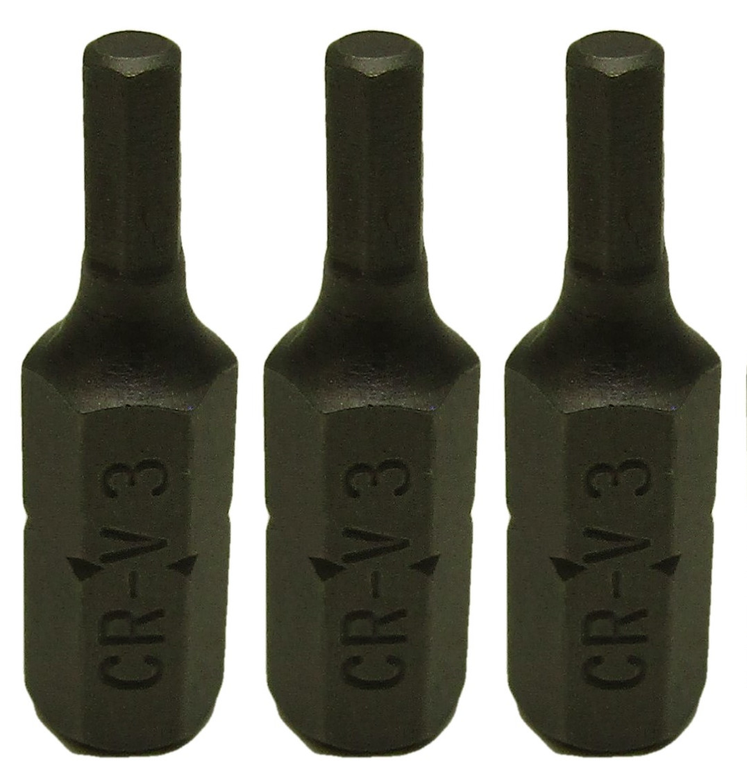 3x 3mm Allen Bits H3 Metric 25mm/1" Long 1/4" Hex Shank Screwdriver Drill